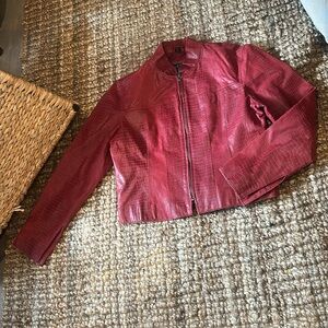 XOXO Vintage Y2K Red Crocodile Leather Biker Jacket Size Medium
